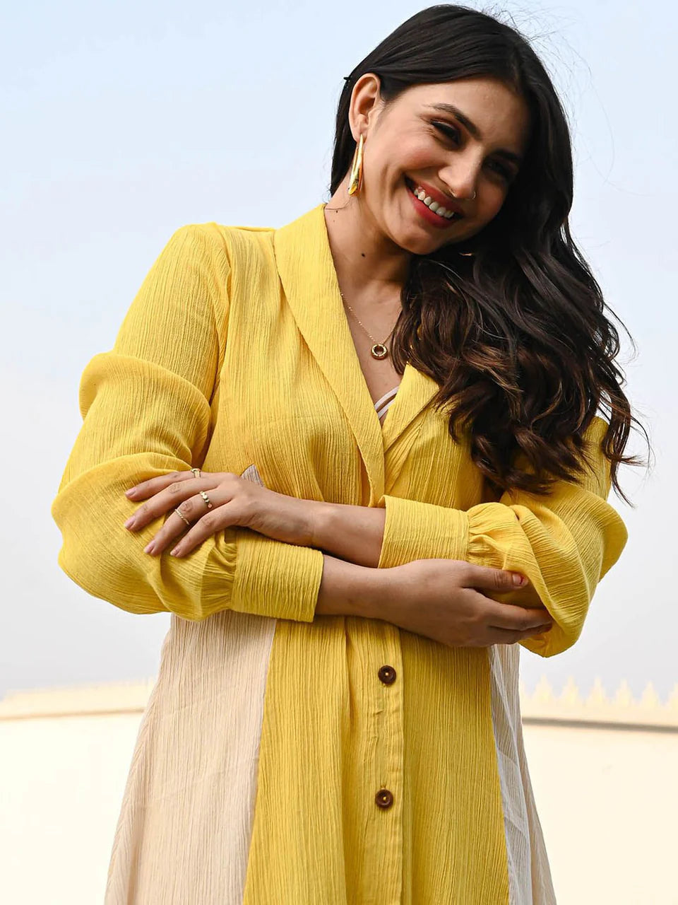 Sunbeam Dual-Tone Kurta Set – Yellow & Beige