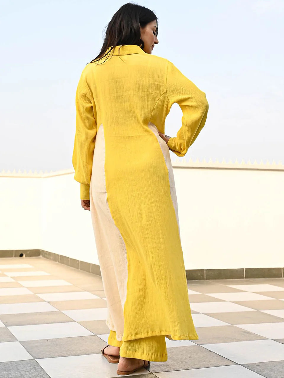 Sunbeam Dual-Tone Kurta Set – Yellow & Beige