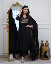 Black Thread Embroidered Anarkali Set with Bordered Dupatta