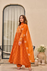 Noor Saffron Embroidered Anarkali Set with Dupatta