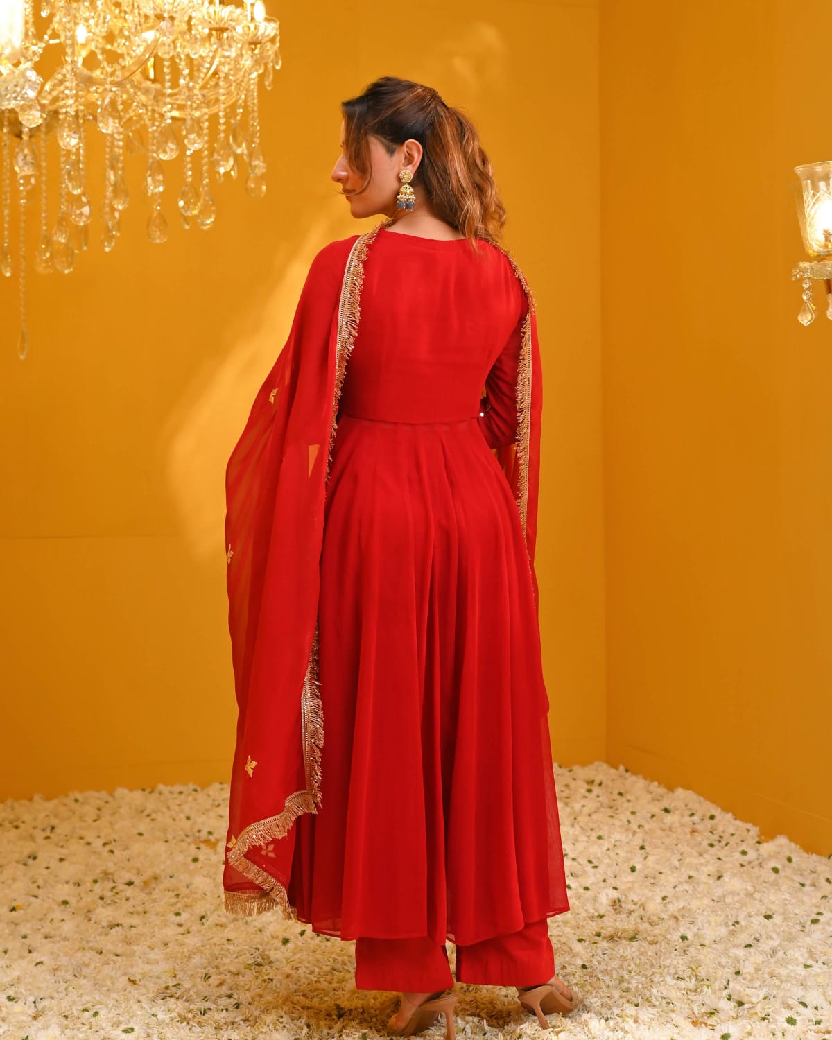 Ruhani Red Flared Anarkali Set with Gold Dupatta