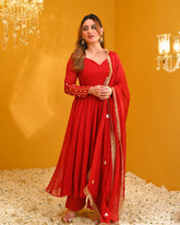 Ruhani Red Flared Anarkali Set with Gold Dupatta