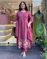 Rose Pintuck Anarkali Set with Floral Hem Embroidery