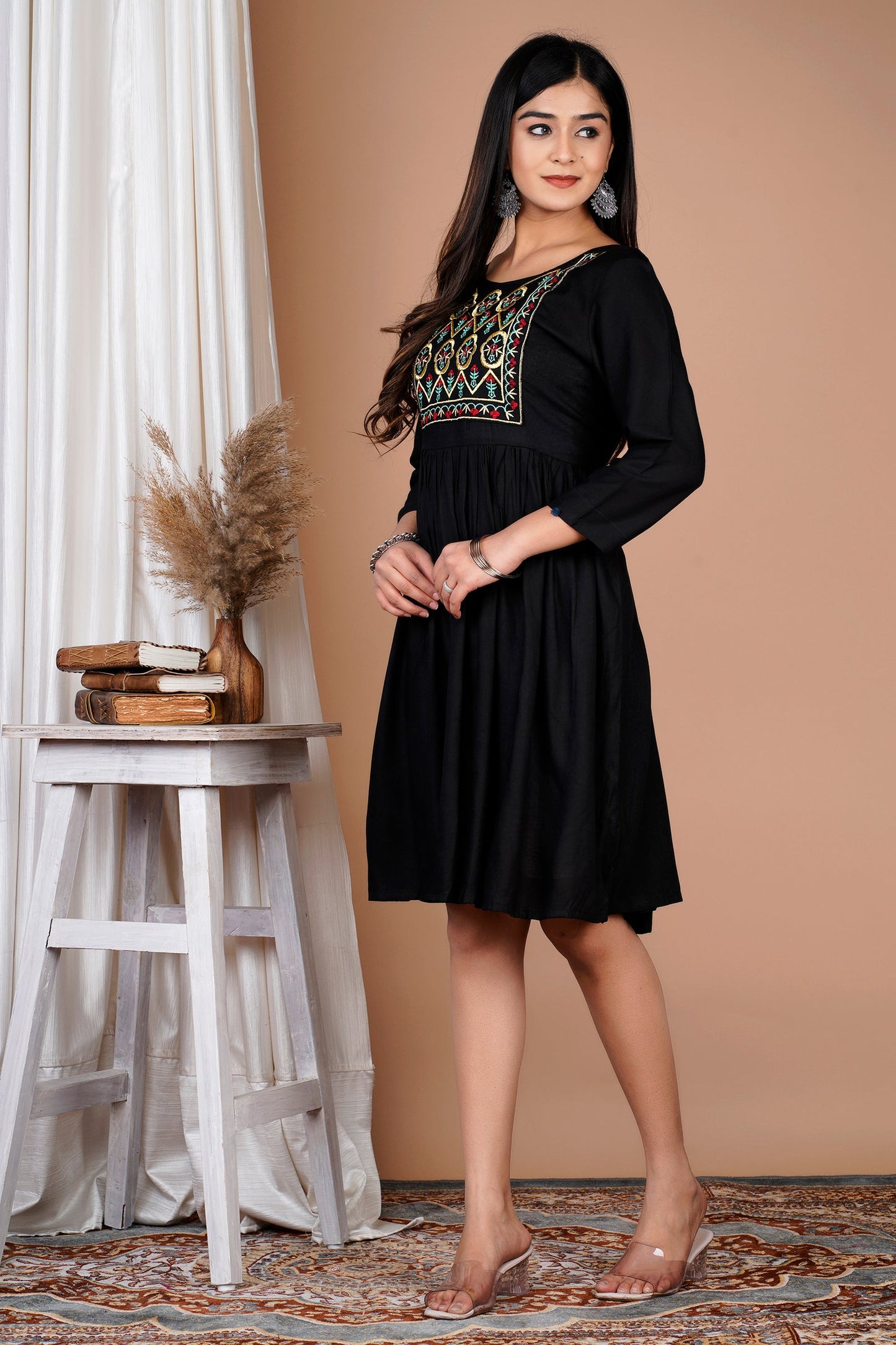 Embroidered Western Dress (Black)