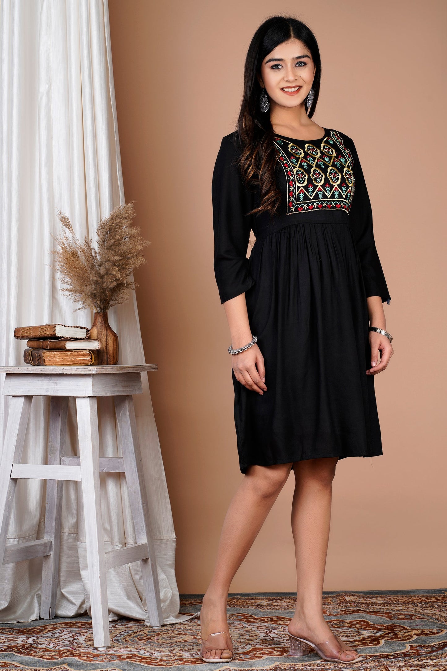 Embroidered Western Dress (Black)