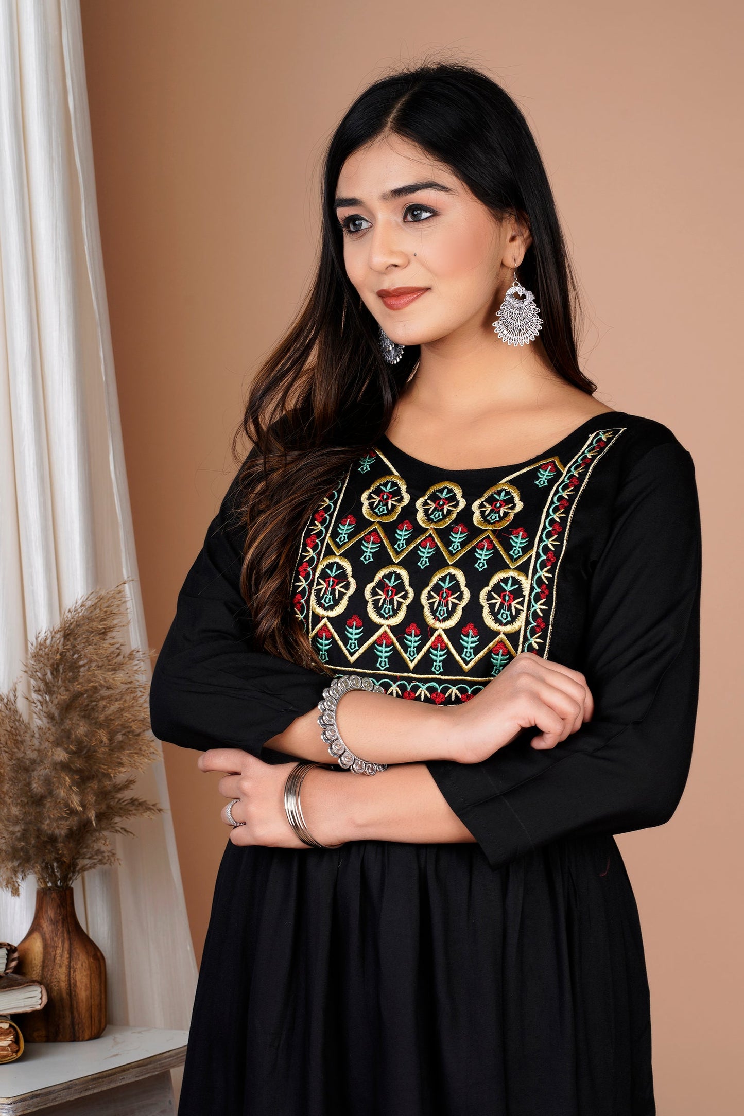 Embroidered Western Dress (Black)