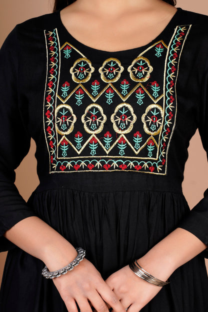 Embroidered Western Dress (Black)