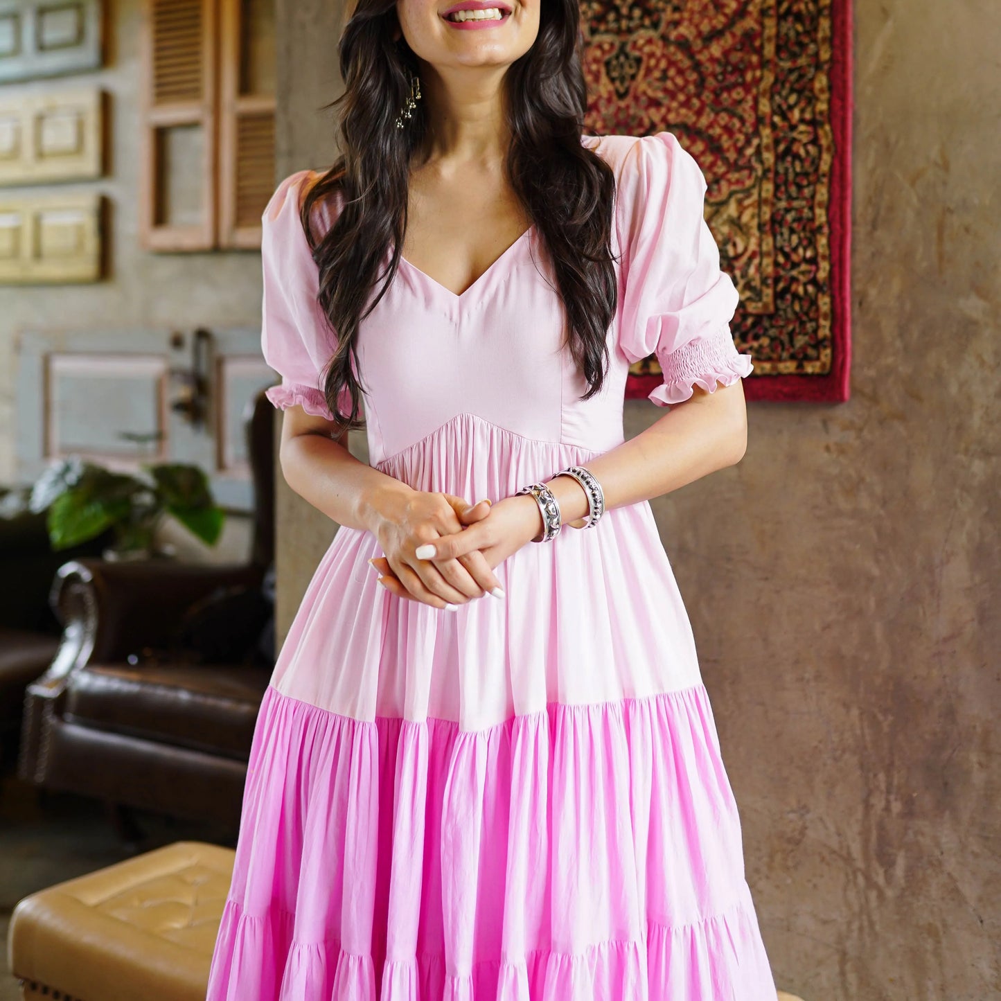 Pastel pink charm maxi dress with Flared Silhouette