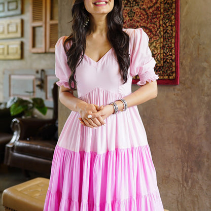 Pastel pink charm maxi dress with Flared Silhouette