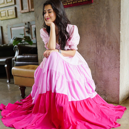 Pastel pink charm maxi dress with Flared Silhouette