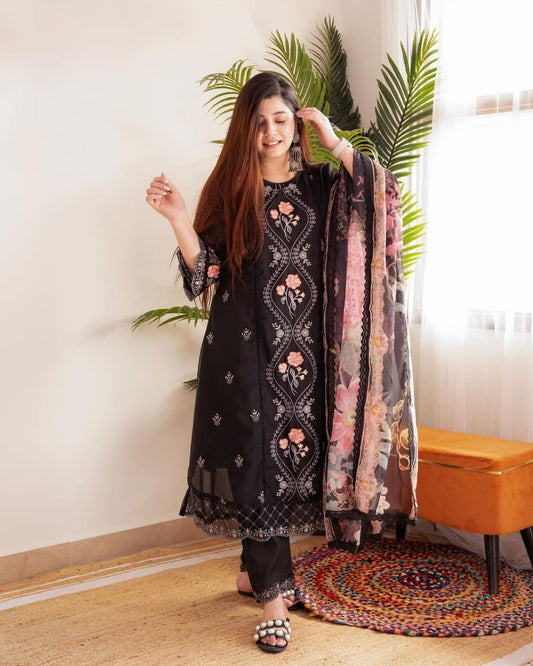 Heavy Embroidered Georgette Kurta and Pant Set with Dupatta