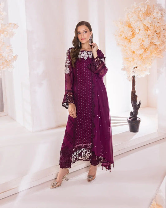 Heavy Embroidered Georgette Kurta and Pant Set with Organza Dupatta