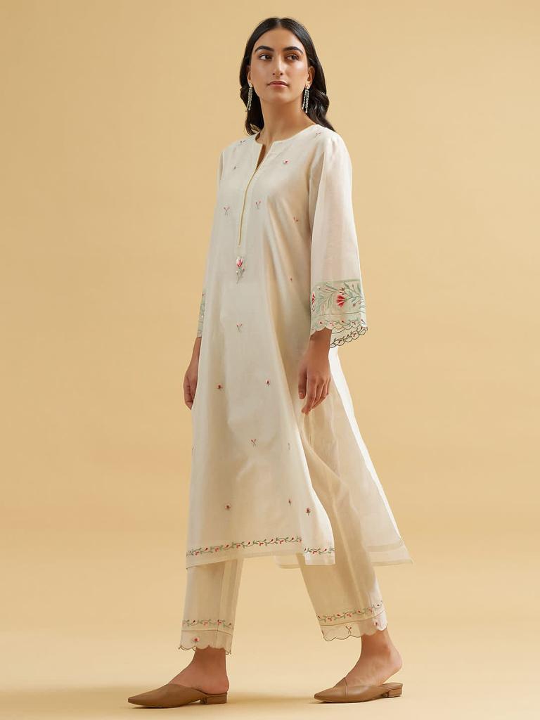 Embroidered Cotton Kurta and Pant Set