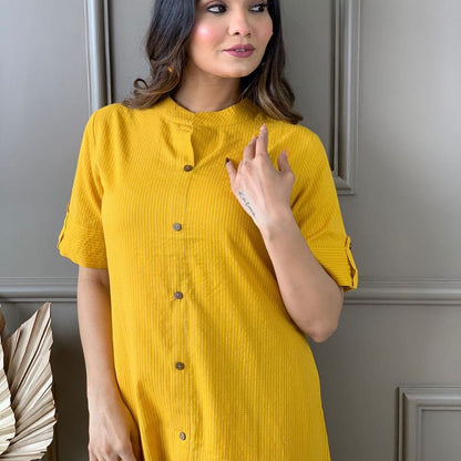 Yellow Katha Cotton Kurta and Palazzo Set