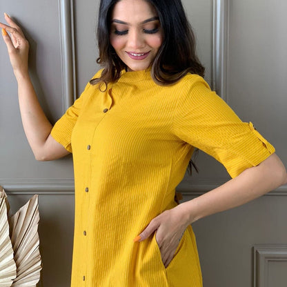 Yellow Katha Cotton Kurta and Palazzo Set