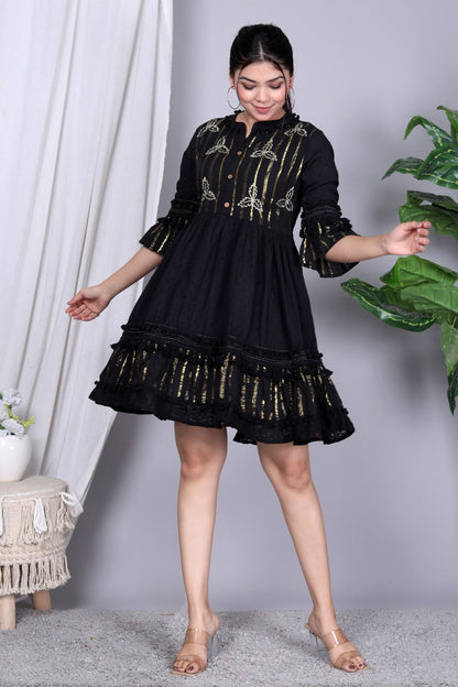 Black Lurex Western Dress