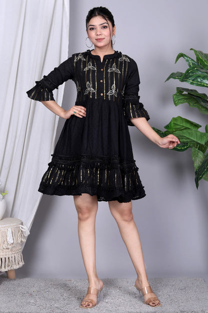 Black Lurex Western Dress