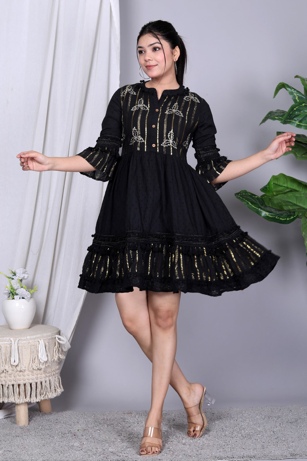 Black Lurex Western Dress