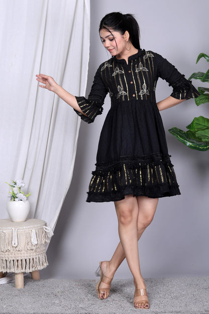 Black Lurex Western Dress