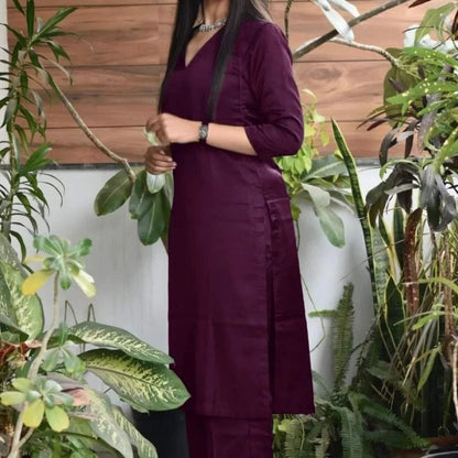 Wine Viscose Rayon Kurta And Pant with Double Pocket