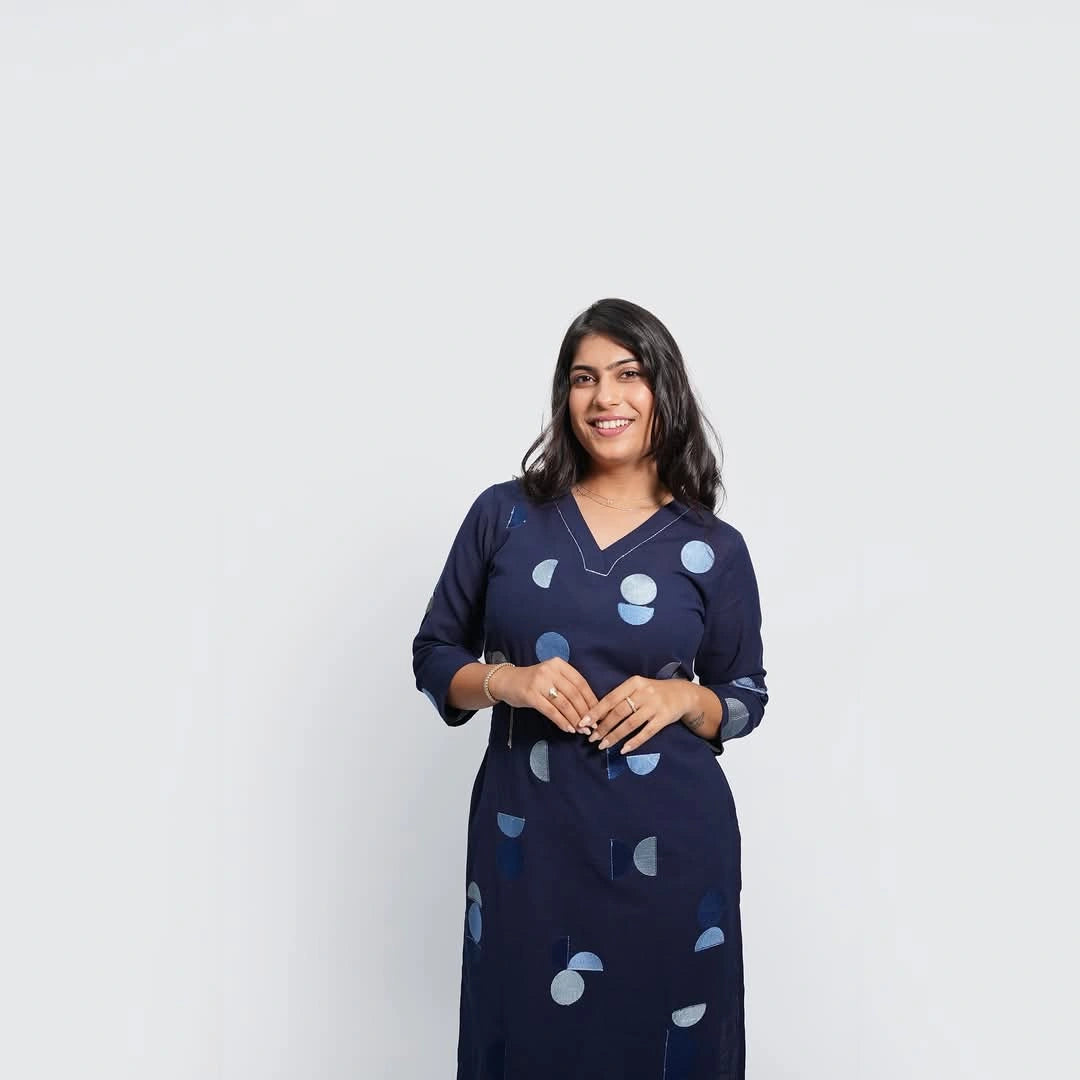 Navy Blue Geometric Print Straight Kurta Set