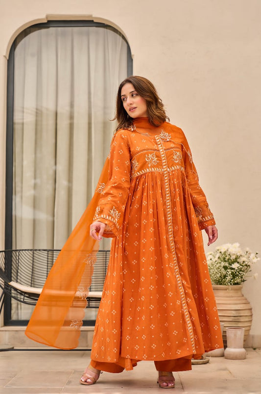 Noor Saffron Embroidered Anarkali Set with Dupatta