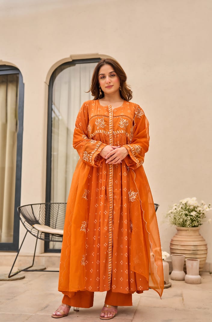 Noor Saffron Embroidered Anarkali Set with Dupatta