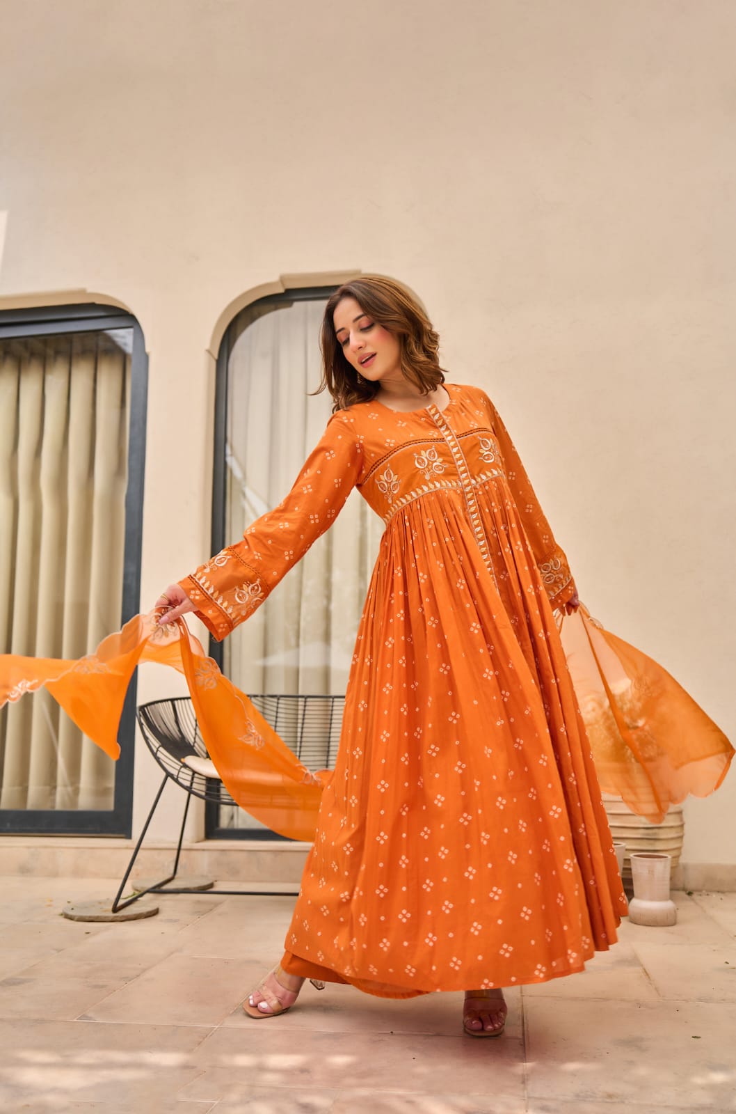 Noor Saffron Embroidered Anarkali Set with Dupatta