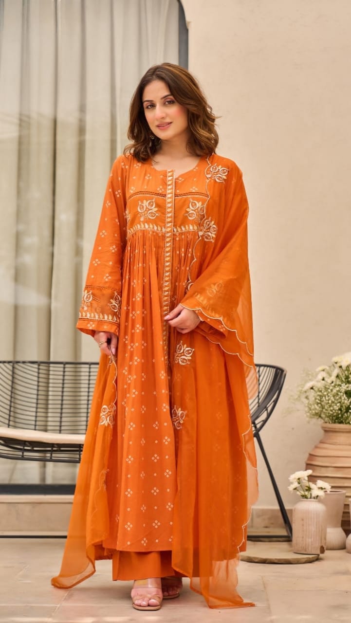 Noor Saffron Embroidered Anarkali Set with Dupatta